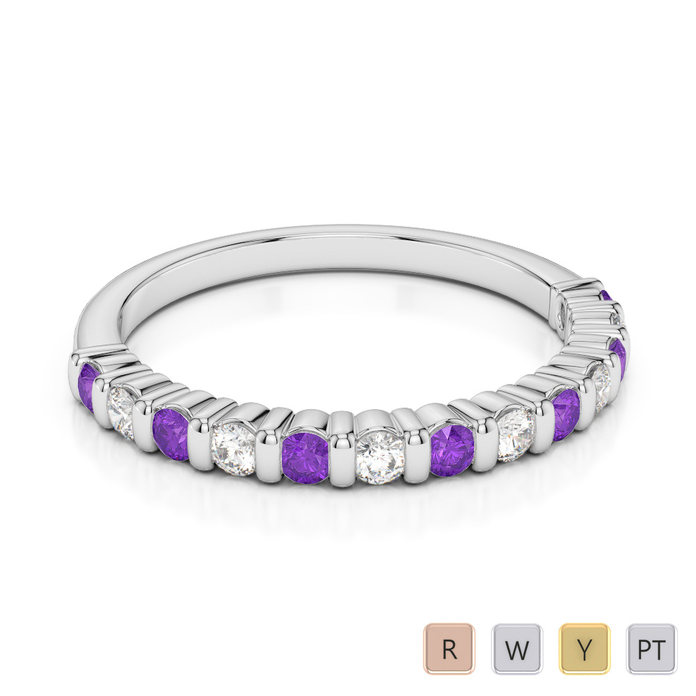 2MM Round Cut Amethyst and Diamond Half Eternity Ring 0373