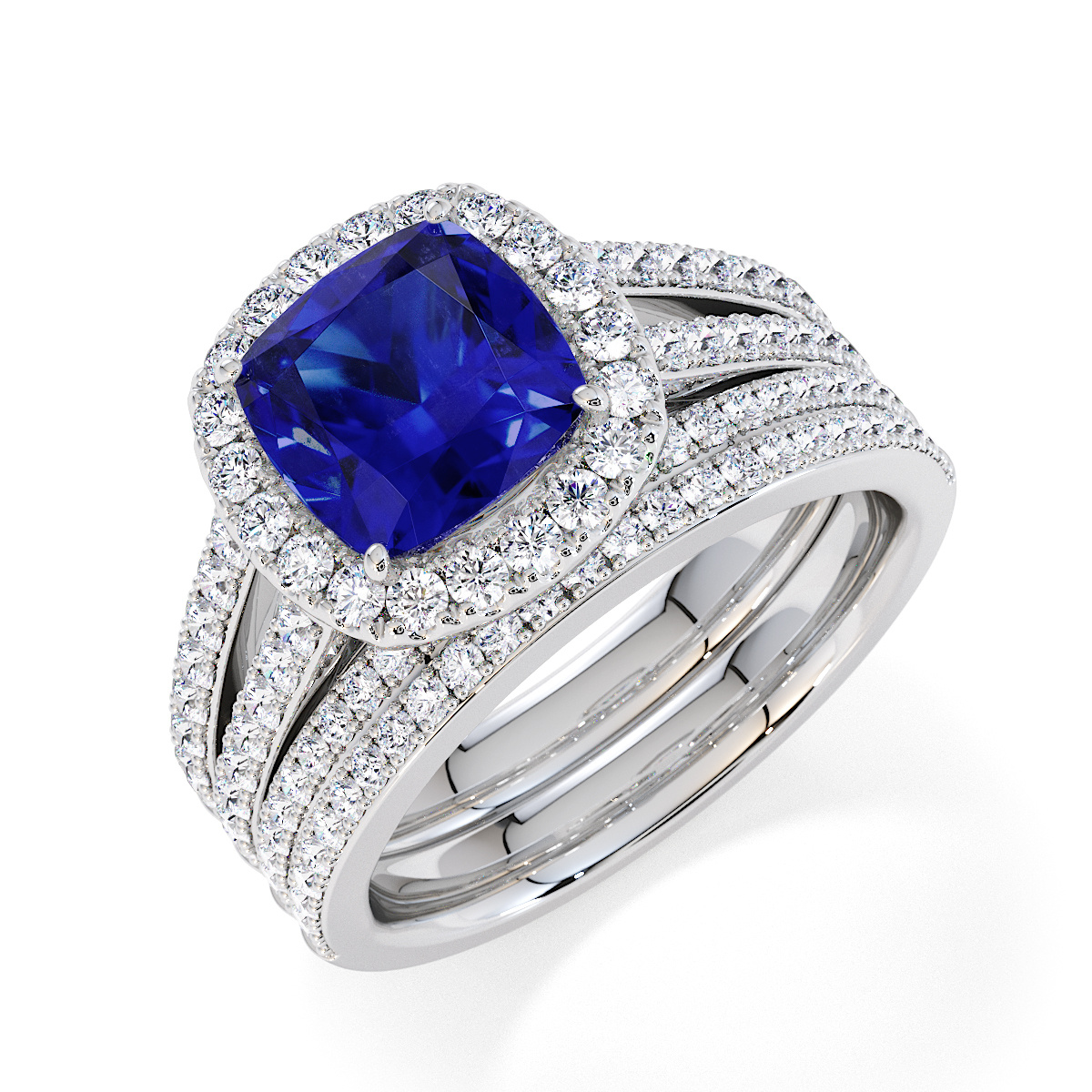 Blue Sapphire and Diamond Engagement Ring 0793