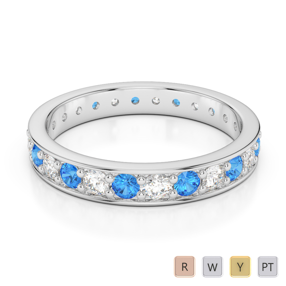 3MM Prong Set Blue Topaz and Diamond Full Eternity Ring 0358