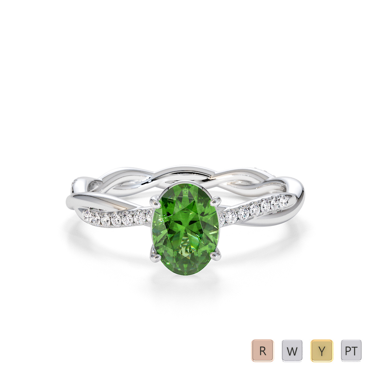 Green Tourmaline and Diamond Engagement Ring 0765