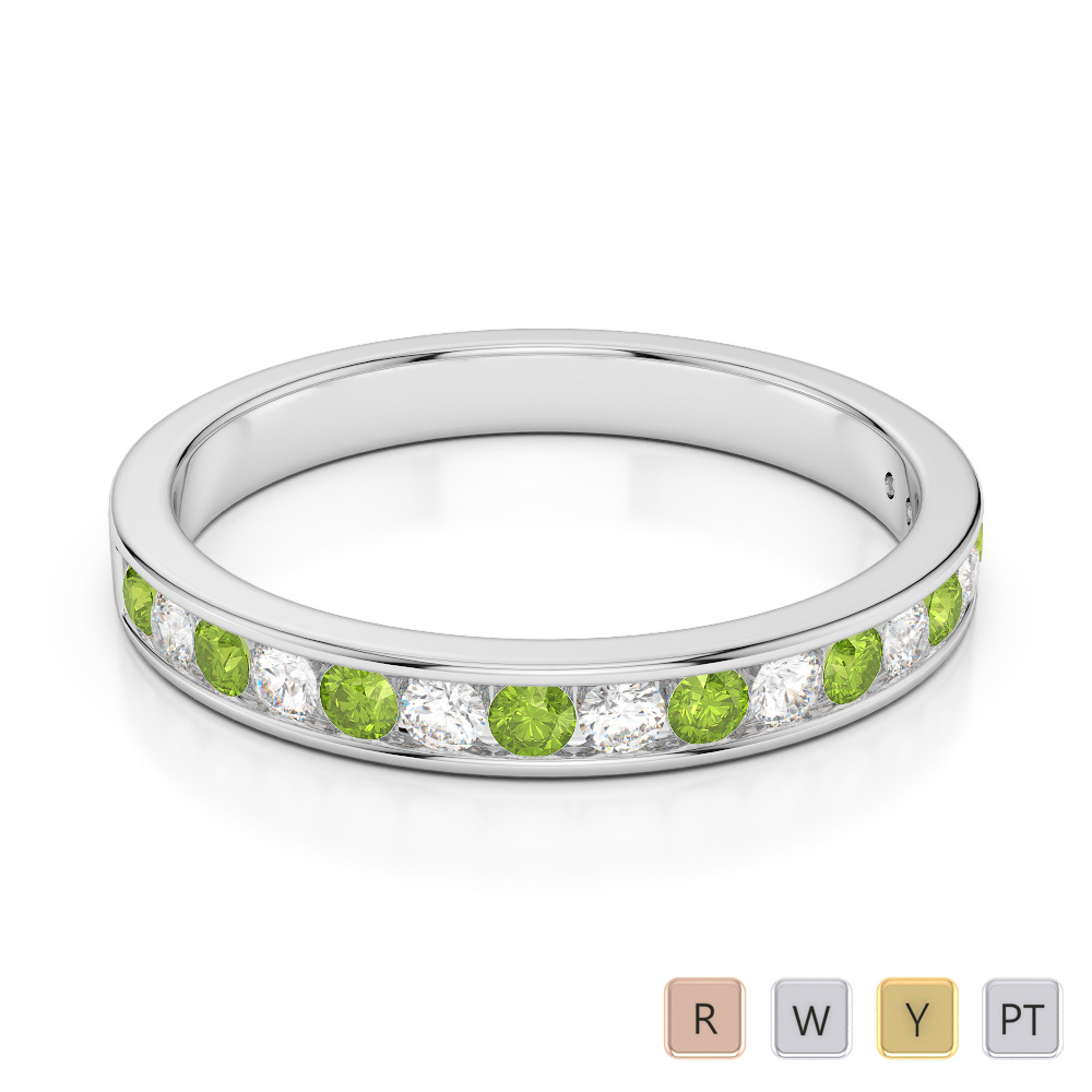 3MM Channel Set Peridot and Diamond Half Eternity Ring 0368