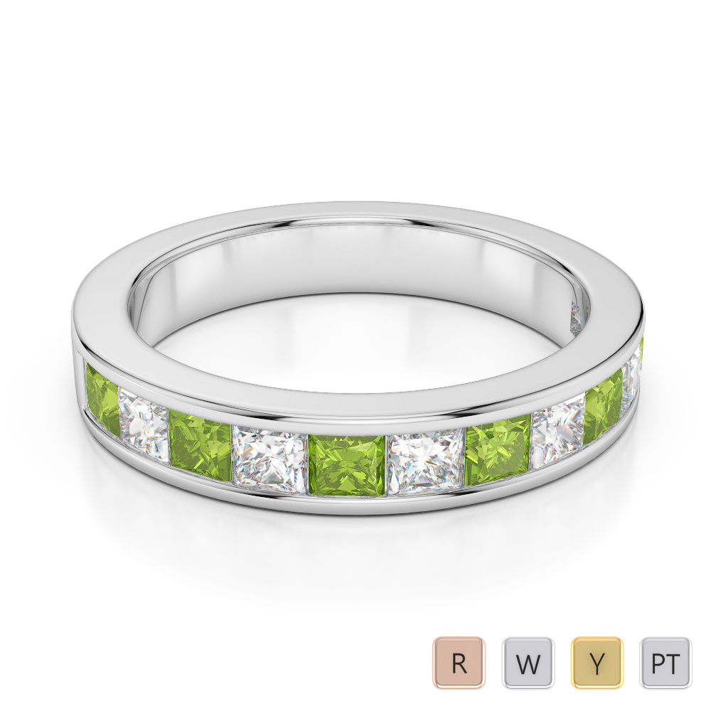 4 MM Princess Cut Peridot Half Eternity Ring With Diamond 0415