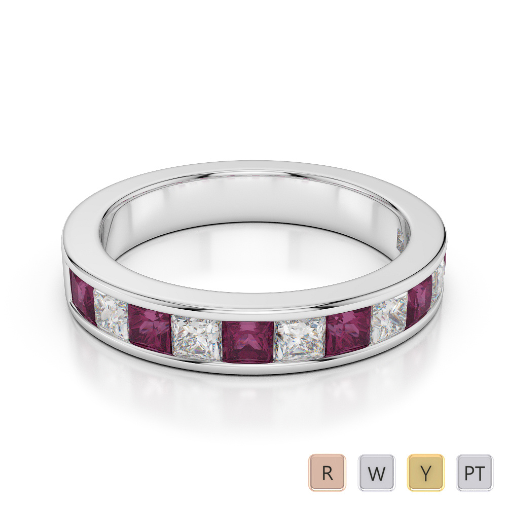 4 MM Princess Cut Ruby Half Eternity Ring With Diamond 0415