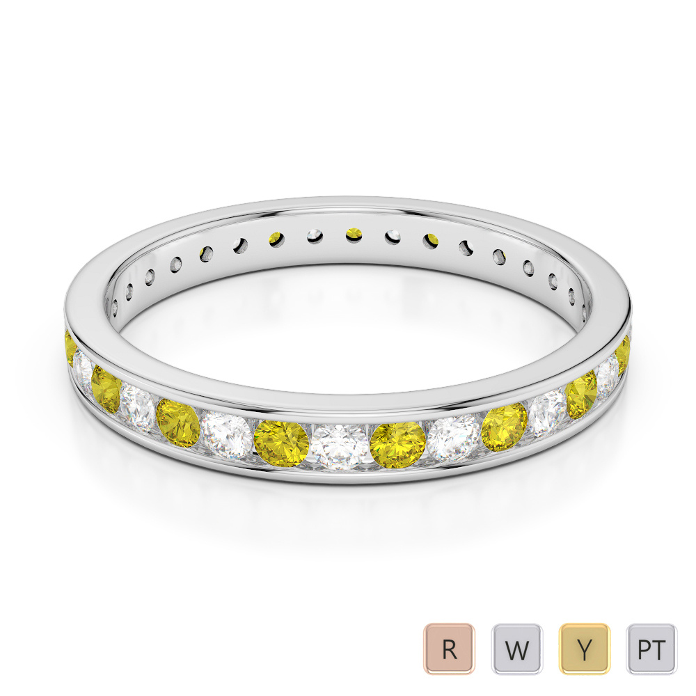 3MM Round Cut Yellow Sapphire Full Eternity Ring With Diamond 0365