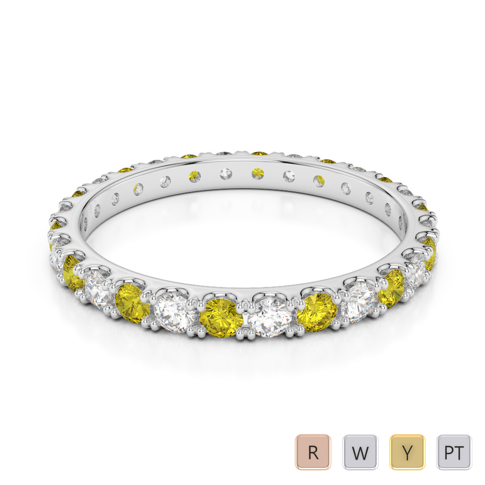 2 MM Claw Set Diamond Full Eternity Ring With Yellow Sapphire 0398